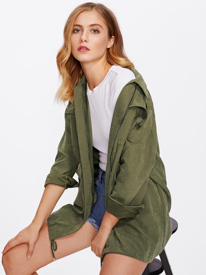 Shein Drawstring Hem Multi Pocket Military Jacket