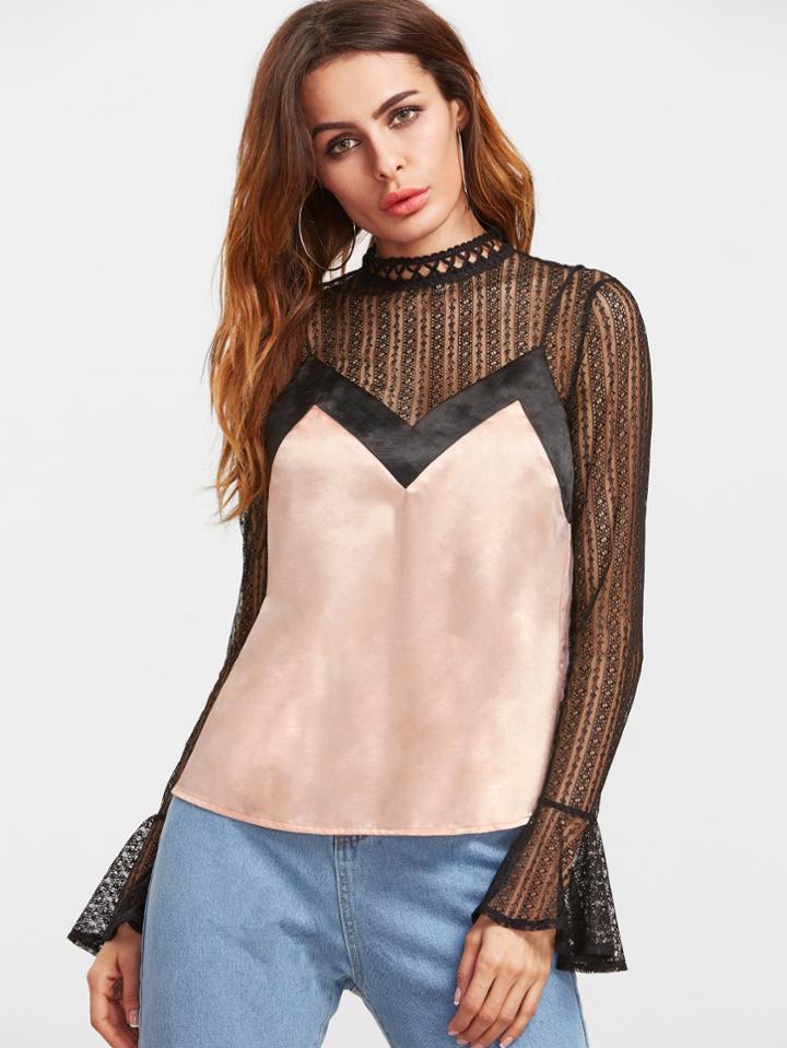 Shein Pink Contrast Neckline Silky Cami Top