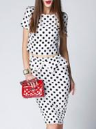 Shein White Short Sleeve Polka Dot Top With Peplum Skirt