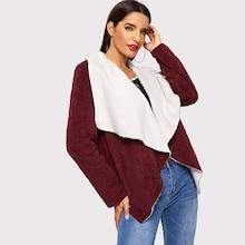 Shein Contrast Lining Waterfall Collar Teddy Coat