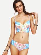 Shein Striped & Tribal Print Bikini Set