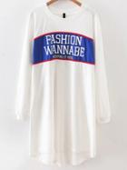 Shein White Letter Print High Low Sweatshirt Dress