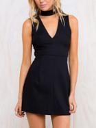 Shein Black V Neck A-line Dress