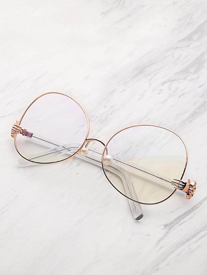 Shein Contrast Frame Oval Lens Glasses With Faux Pearl