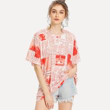 Shein Newspaper Print Oversized Tee
