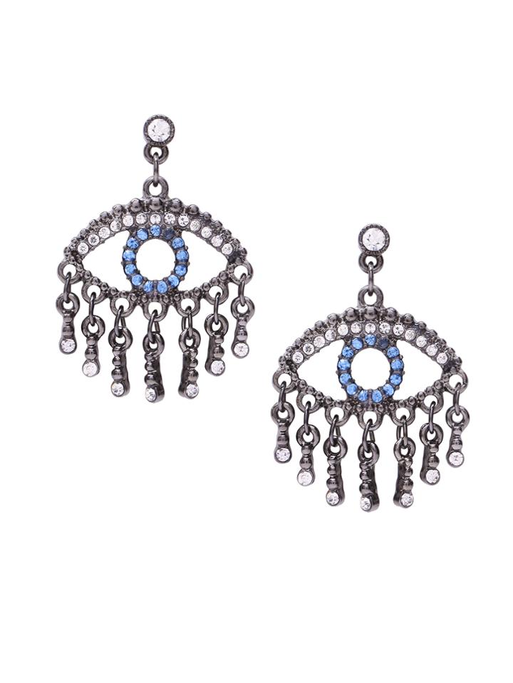 Shein Antique Silver Tone Rhinestone Drop Earrings