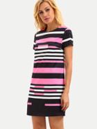 Shein Multicolor Striped Short Sleeve Zip Dress