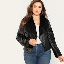 Shein Plus Open Front Shawl Collar Pu Jacket