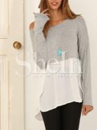 Shein Grey White Quilting Pane Colourblock Round Neck Color Block T-shirt