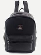 Shein Black Pu Logo Patch Front Pocket Studded Backpack