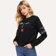 Shein Figure Print Contrast Sequin Sweatshirt