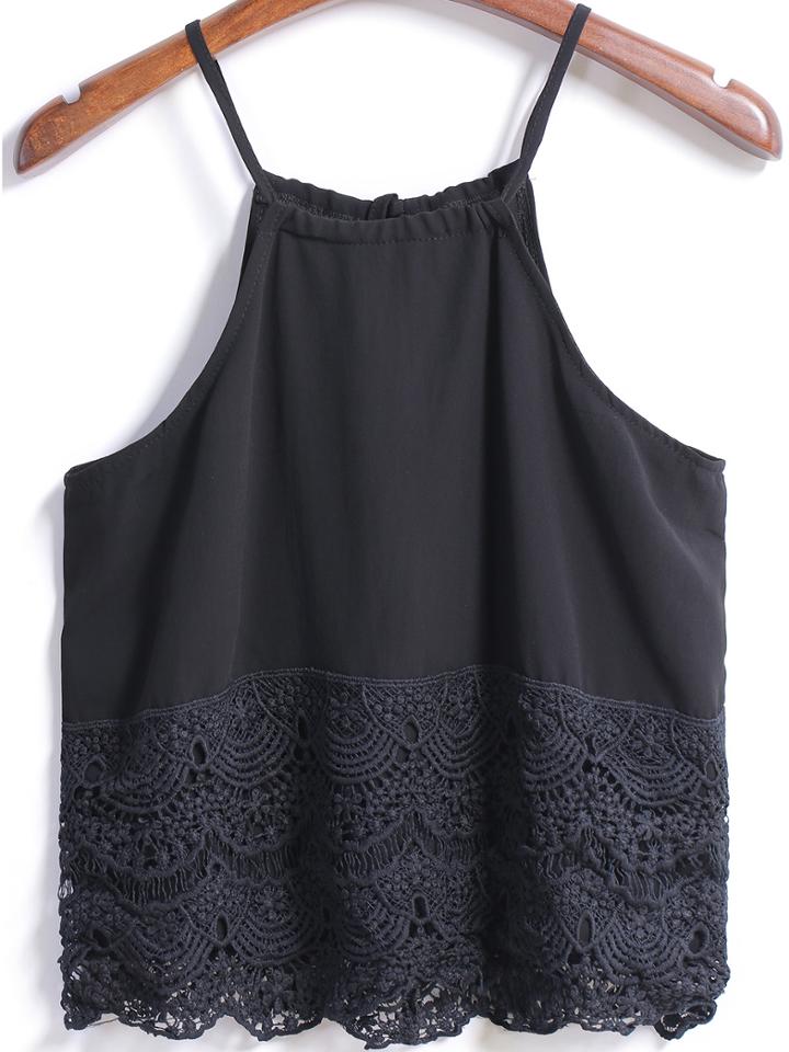 Shein Black Spaghetti Strap Lace Chiffon Cami Top