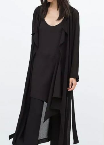 Rosewe Black Long Sleeve Belted Trench Coat