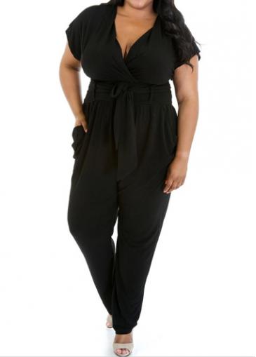 Rosewe Belted Waist V Neck Maxi Jumpsuit