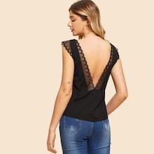 Shein V Neck Back Lace Hem Vest