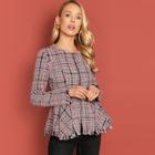 Shein Frayed Edge Zip Front Peplum Tweed Coat