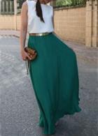 Shein Color-block With Belt Chiffon Teal Maxi Dress