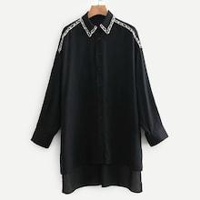 Shein Pearl Beaded Dip Hem Blouse