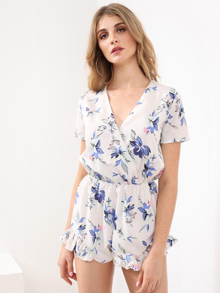Shein Surplice Front Ruffle Hem Playsuit