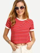 Shein Red Striped Contrast Trim Crop T-shirt
