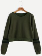 Shein Army Green Varsity Striped Crop Sweatshirt