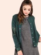 Shein Button Up Suede Contrast Bomber Jacket Hunter Green
