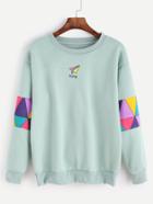 Shein Pale Green Patchwork Print Sweatshirt