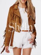 Shein Brown Long Sleeve Laple Tassel Jacket