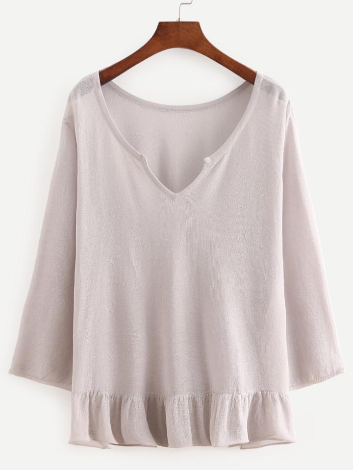 Shein Grey Ruffle Long Sleeve Blouse