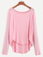 Shein Pink Drop Shoulder Dip Hem T-shirt