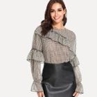 Shein Tiered Ruffle Embellished Houndstooth Blouse