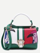 Shein Green Snakeskin Leather Cartoon Print Satchel Bag