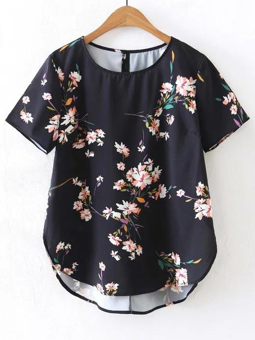 Shein Floral Print High Low Blouse