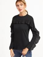 Shein Pleated Ruffle Trim T-shirt
