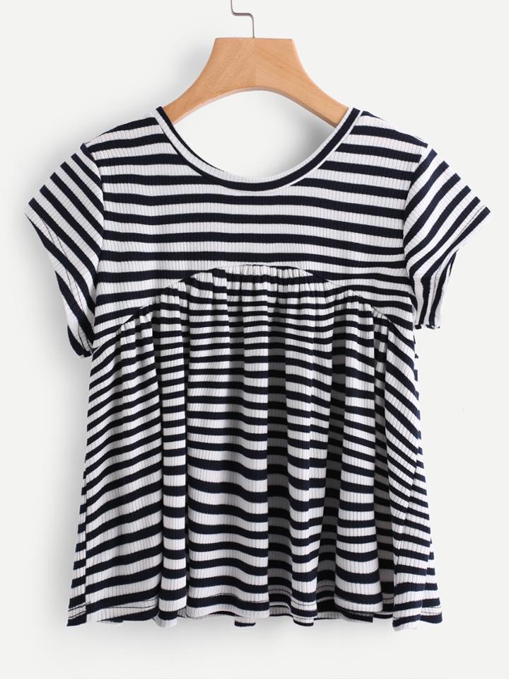 Shein Contrast Striped Ribbed T-shirt