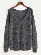 Shein Plunge Neck Loose Fit Marled Knit Jumper
