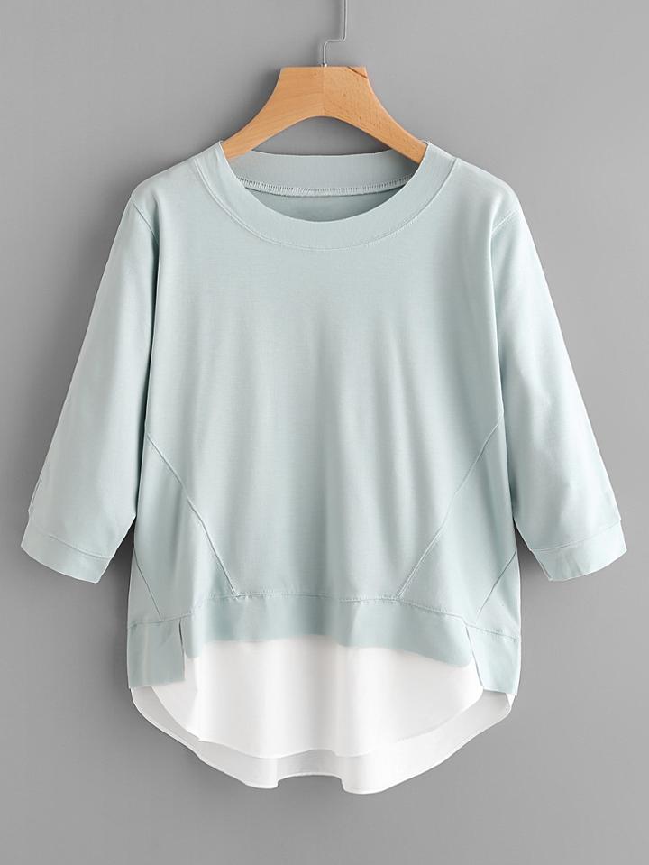 Shein Contrast Dolphin Hem Raw Trim Tee