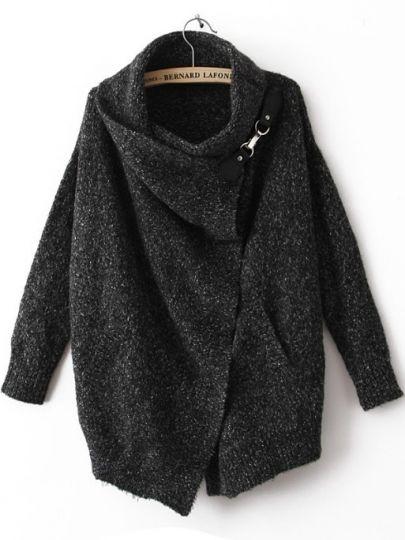 Shein Black Lapel Long Sleeve Ouch Cardigan Sweater