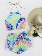 Shein Bow Back Tie Dye Halter Top With Shorts