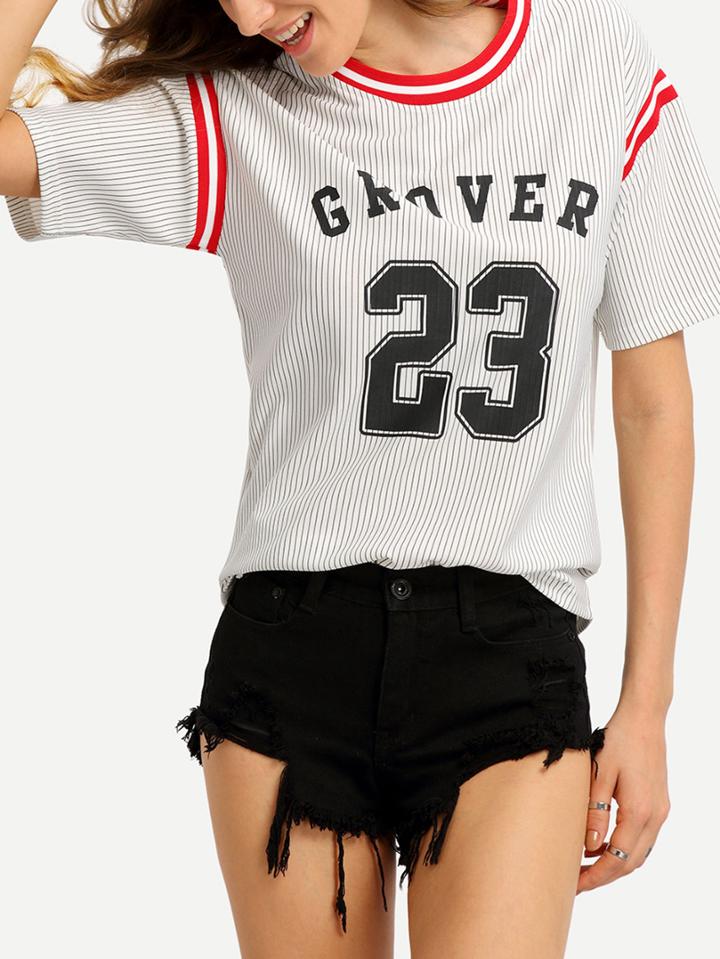Shein Vertical Striped Varsity Print T-shirt