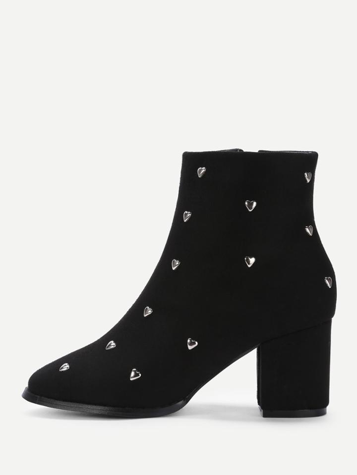 Shein Heart Detail Side Zipper Block Heeled Boots