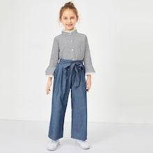 Shein Girls Tie Waist Wide Leg Jeans