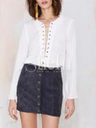 Shein White Long Sleeve Lace Up Blouse