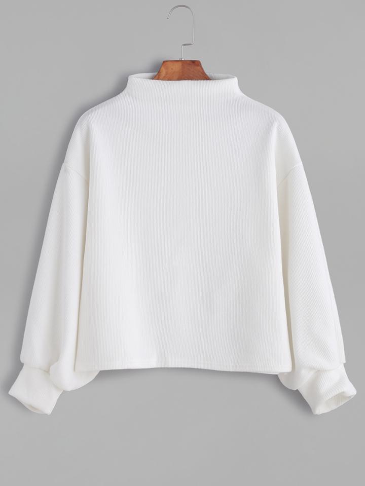 Shein White Ribbed Lantern Sleeve Sweater