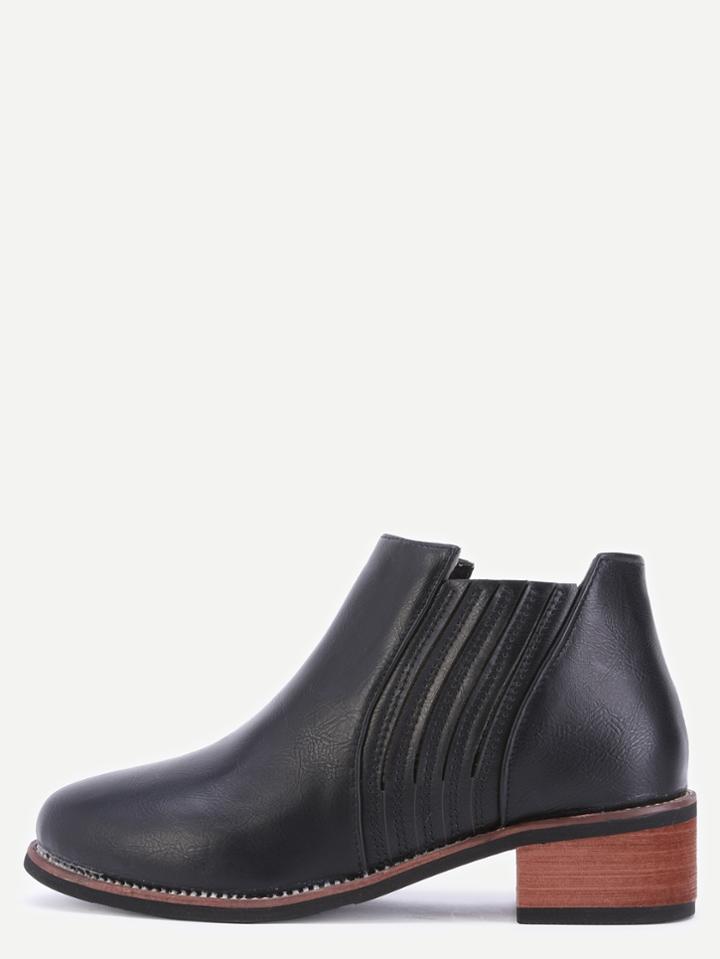 Shein Black Faux Leather Elastic Cork Heel Ankle Boots