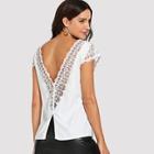 Shein Lace Trim Single Breasted Back Blouse