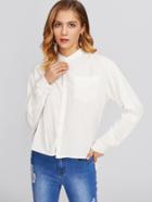 Shein Pearl Embellished Cuff Single Pocket Blouse