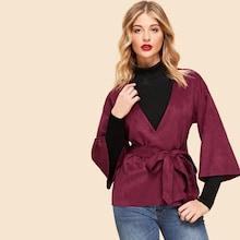Shein Slit Hem Belted Wrap Coat