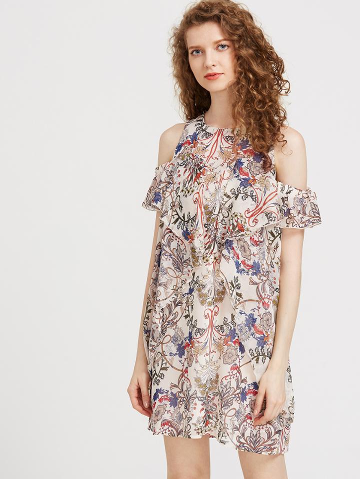 Shein Open Shoulder Ruffle Keyhole Back Dress