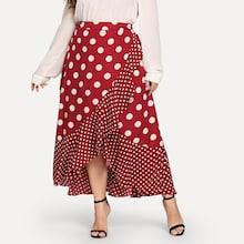 Shein Plus Polka Dot Print Ruffle Wrap Skirt